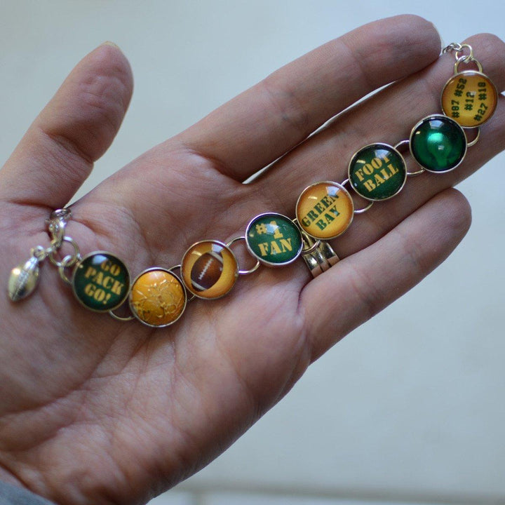 I Love the Green Bay Packers - Glass Charm Bracelet with Football - Brand My Case