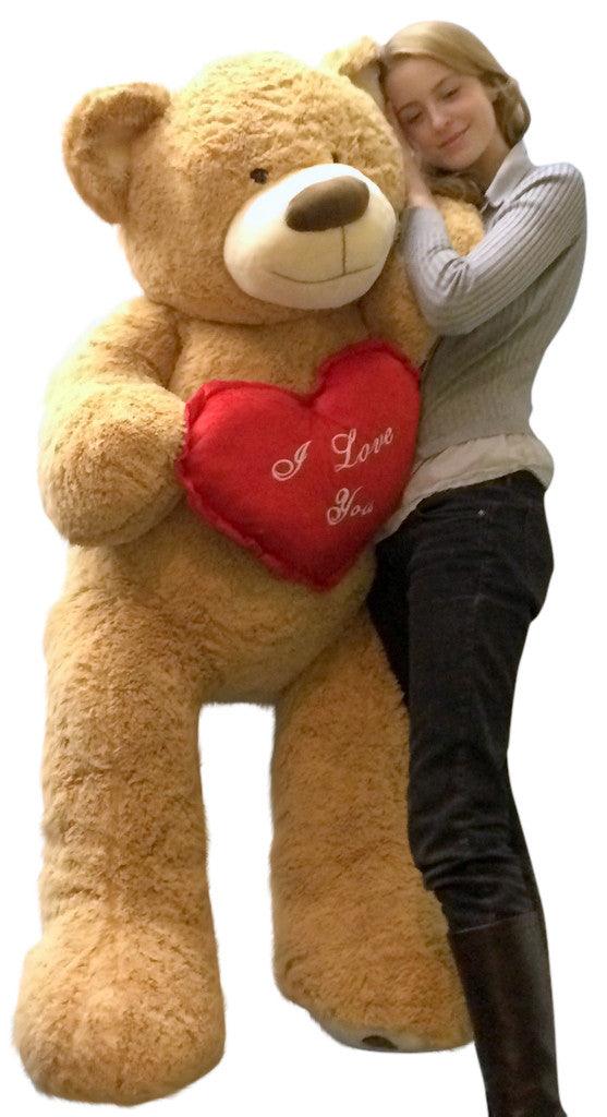 I Love You Giant Teddy Bear 5 Foot Soft Tan 60 Inch, Holds Heart - Brand My Case