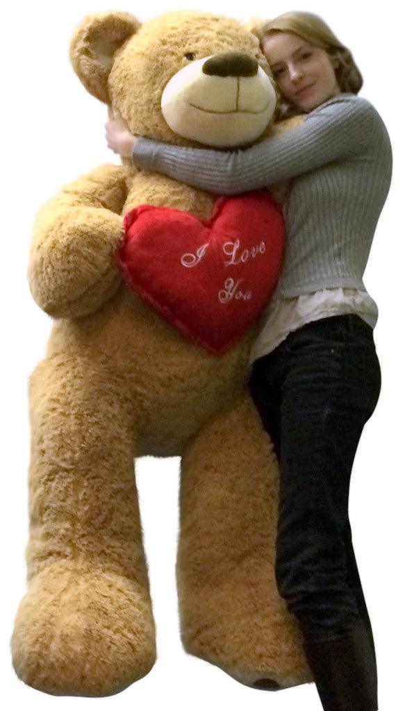 I Love You Giant Teddy Bear 5 Foot Soft Tan 60 Inch, Holds Heart - Brand My Case