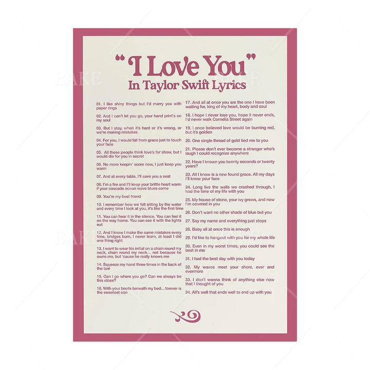 I Love You In Taylor-Swift Lyrics Way Poster Retro Singer Music Quotes Canvas Painting Wall Art Pictures Home Room Decor Gift - Brand My Case