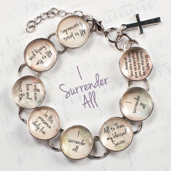 I Surrender All Hymn & Scripture Glass Charm Bracelet – Stainless - Brand My Case
