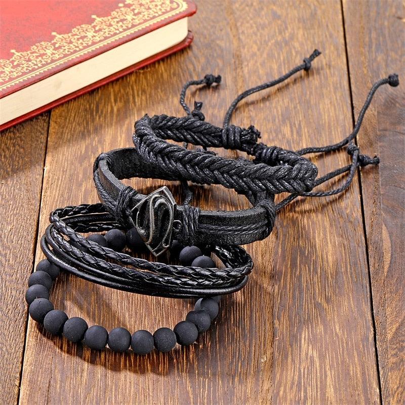 IFMIA Vintage Black Bead Bracelets For Men Fashion Hollow Triangle Leather Bracelet &amp; Bangles Multilayer Wide Wrap Jewelry 2020 - Brand My Case