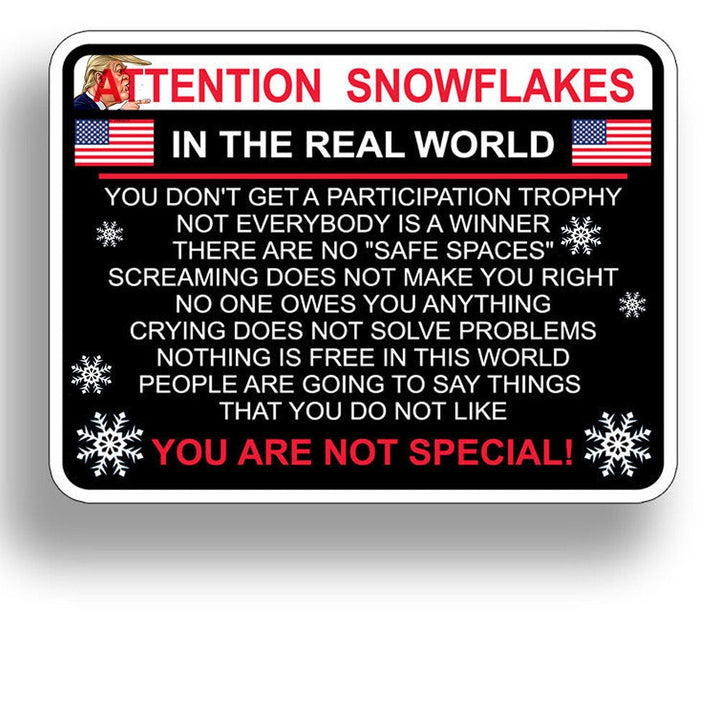 Attention Snowflake Funny Political Trump Car Truck Window Decal Vinyl