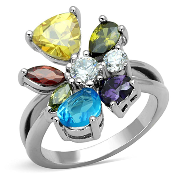 Jaime Cocktail Ring - Rhodium Brass, AAA CZ , Multi Color - 3W789 - Brand My Case