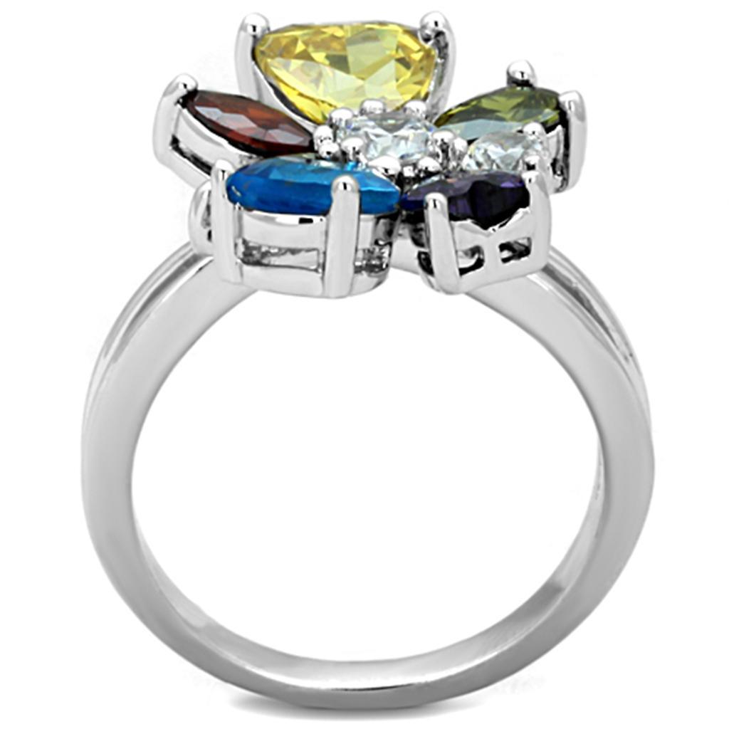 Jaime Cocktail Ring - Rhodium Brass, AAA CZ , Multi Color - 3W789 - Brand My Case