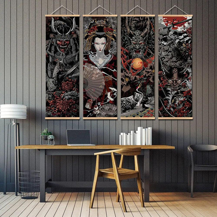 Japanese Samurai Sakuran Ukiyoe Scroll Anime Poster For Living Room Aesthetic Vintage Abstract Dark Art Warrior Canvas Painting - Brand My Case