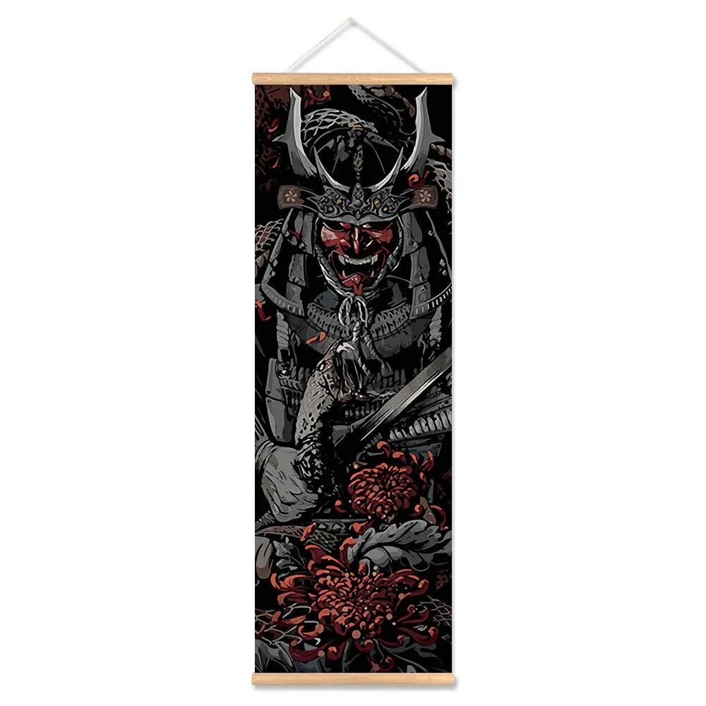 Japanese Samurai Sakuran Ukiyoe Scroll Anime Poster For Living Room Aesthetic Vintage Abstract Dark Art Warrior Canvas Painting - Brand My Case