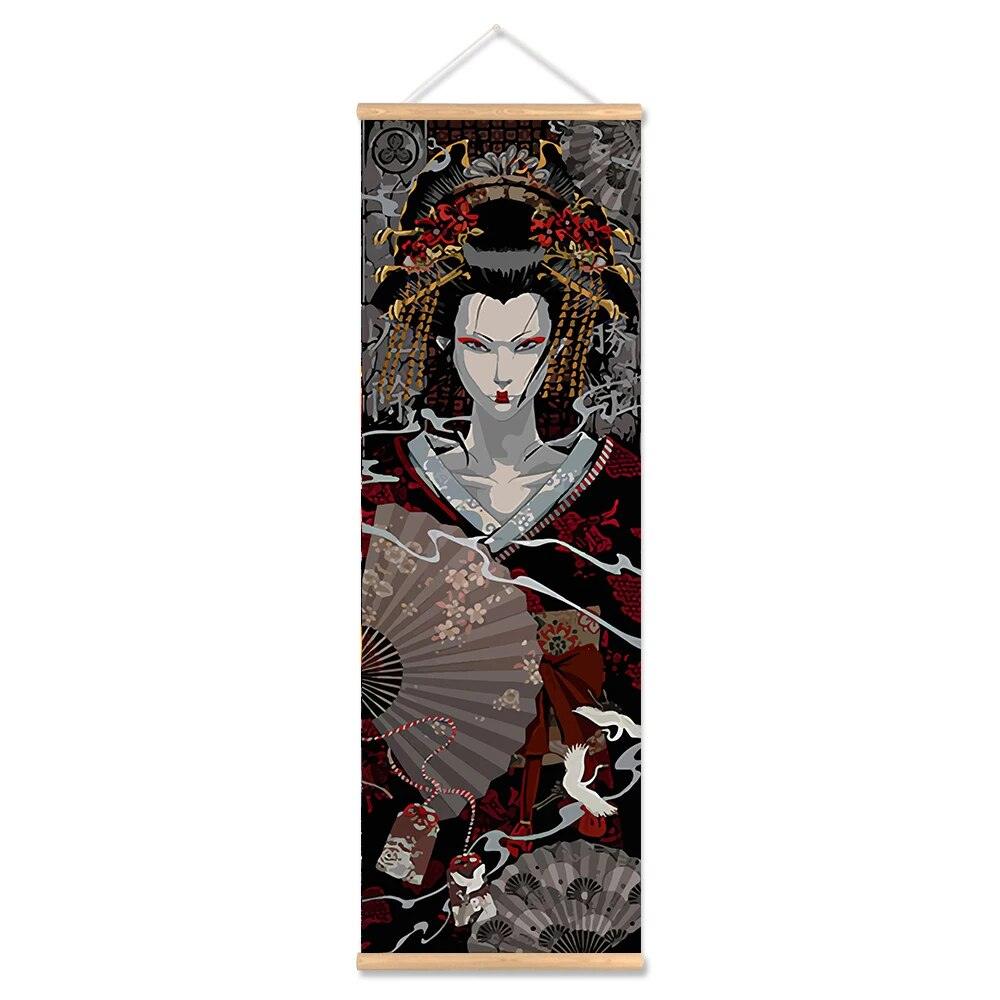 Japanese Samurai Sakuran Ukiyoe Scroll Anime Poster For Living Room Aesthetic Vintage Abstract Dark Art Warrior Canvas Painting - Brand My Case