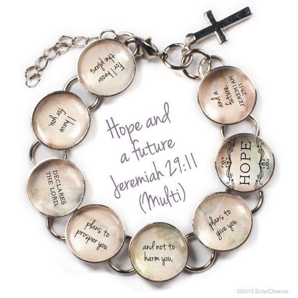 Jeremiah 29:11 "Hope and a Future" Scripture Bracelet – Glass Charm - Brand My Case