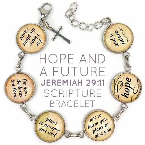 Jeremiah 29:11 "Hope and a Future" Scripture Bracelet – Glass Charm - Brand My Case