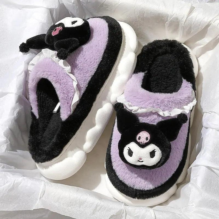 Kawaii Sanrio Home Slippers Hello Kitty Plush Cotton Indoor Bathroom Women 2023 Summer Beach Anti-sli Shoes Kuromi Flip Flops - Brand My Case