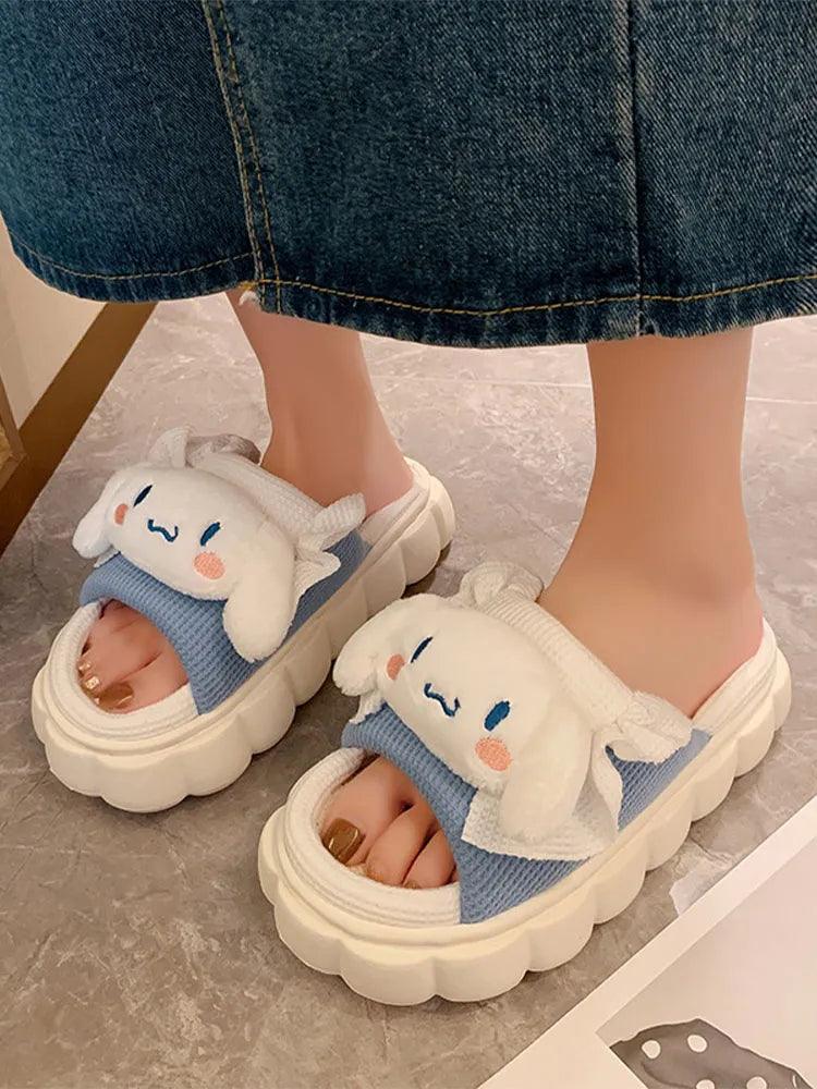 Kawaii Sanrio Home Slippers Hello Kitty Plush Cotton Indoor Bathroom Women 2023 Summer Beach Anti-sli Shoes Kuromi Flip Flops - Brand My Case