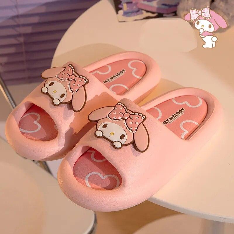 Kawaii Sanrio Home Slippers Hello Kitty Plush Cotton Indoor Bathroom Women 2023 Summer Beach Anti-sli Shoes Kuromi Flip Flops - Brand My Case