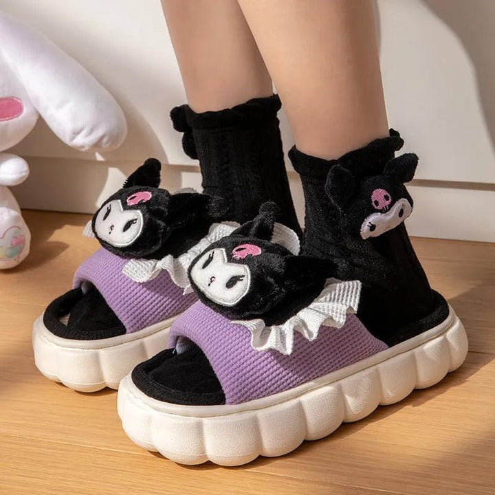 Kawaii Sanrio Home Slippers Hello Kitty Plush Cotton Indoor Bathroom Women 2023 Summer Beach Anti-sli Shoes Kuromi Flip Flops - Brand My Case