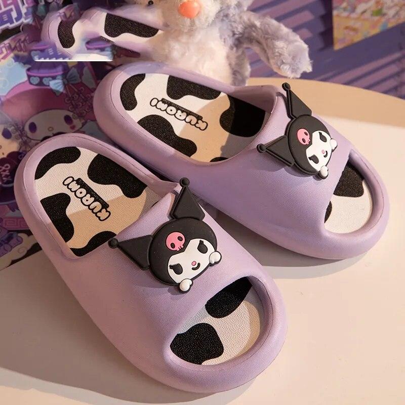 Kawaii Sanrio Home Slippers Hello Kitty Plush Cotton Indoor Bathroom Women 2023 Summer Beach Anti-sli Shoes Kuromi Flip Flops - Brand My Case