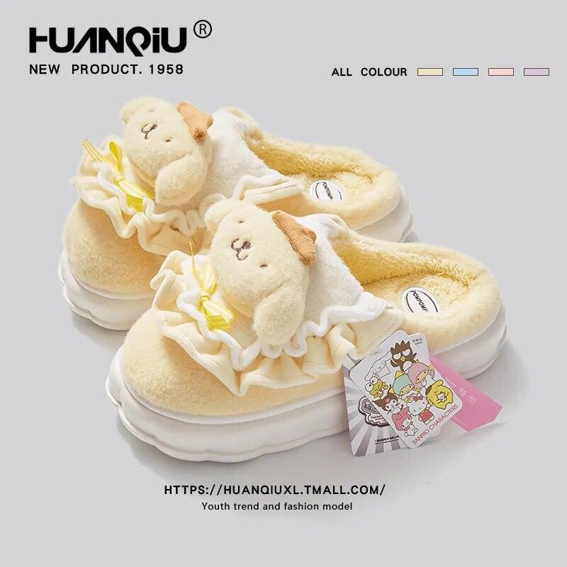 Kawaii Sanrio Home Slippers Hello Kitty Plush Cotton Indoor Bathroom Women 2023 Summer Beach Anti-sli Shoes Kuromi Flip Flops - Brand My Case