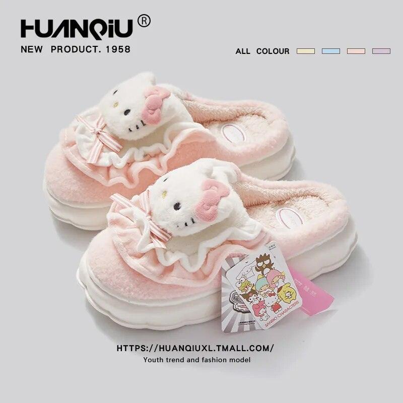 Kawaii Sanrio Home Slippers Hello Kitty Plush Cotton Indoor Bathroom Women 2023 Summer Beach Anti-sli Shoes Kuromi Flip Flops - Brand My Case