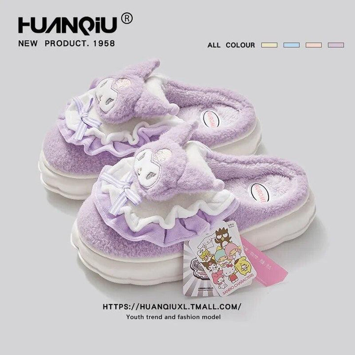 Kawaii Sanrio Home Slippers Hello Kitty Plush Cotton Indoor Bathroom Women 2023 Summer Beach Anti-sli Shoes Kuromi Flip Flops - Brand My Case