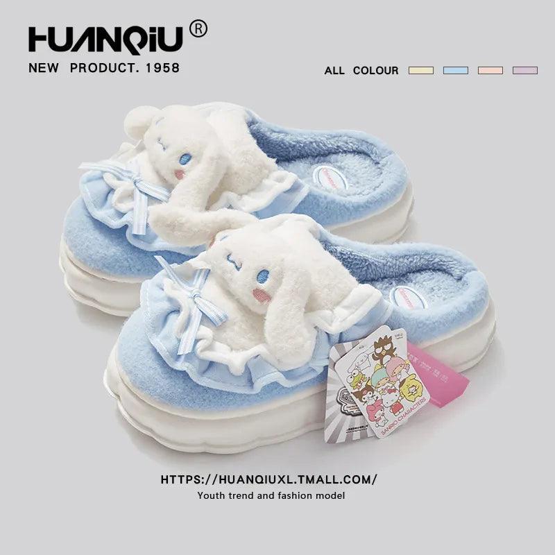 Kawaii Sanrio Home Slippers Hello Kitty Plush Cotton Indoor Bathroom Women 2023 Summer Beach Anti-sli Shoes Kuromi Flip Flops - Brand My Case