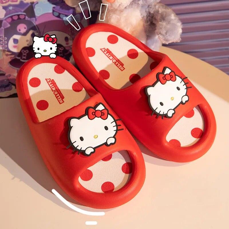 Kawaii Sanrio Home Slippers Hello Kitty Plush Cotton Indoor Bathroom Women 2023 Summer Beach Anti-sli Shoes Kuromi Flip Flops - Brand My Case