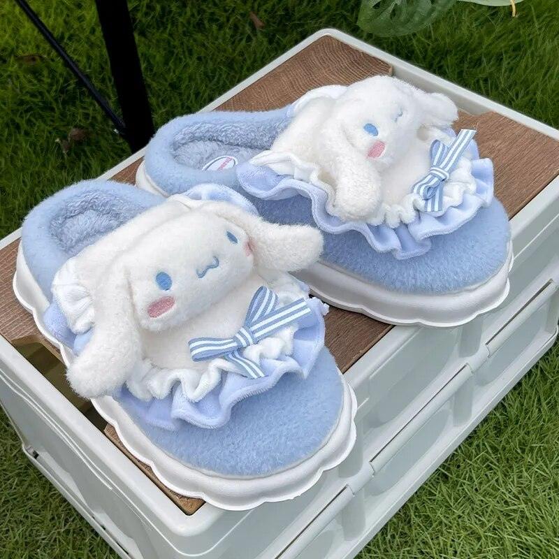 Kawaii Sanrio Home Slippers Hello Kitty Plush Cotton Indoor Bathroom Women 2023 Summer Beach Anti-sli Shoes Kuromi Flip Flops - Brand My Case