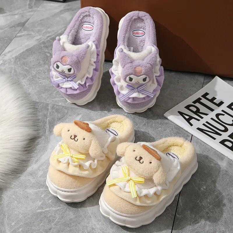 Kawaii Sanrio Home Slippers Hello Kitty Plush Cotton Indoor Bathroom Women 2023 Summer Beach Anti-sli Shoes Kuromi Flip Flops - Brand My Case