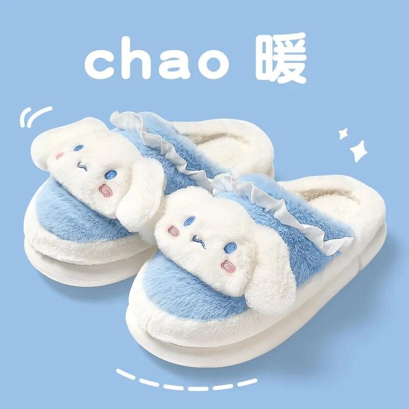 Kawaii Sanrio Home Slippers Hello Kitty Plush Cotton Indoor Bathroom Women 2023 Summer Beach Anti-sli Shoes Kuromi Flip Flops - Brand My Case