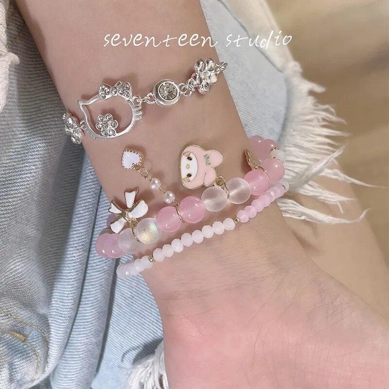 Kawaii Sanrioed Plush Mymelody Cinnamoroll Kuromi Bracelet Cartoon Men and Women Gift Friendship Charms Elastic Rope Jewelry Toy - Brand My Case