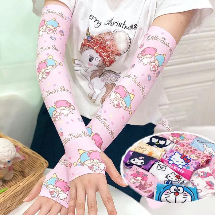 Kawaii Sanrios Kuromi My Melody Cinnamonroll Men Women Arm Sleeves Summer Breathable Quick Dry UV Protection Ice Silk Gloves - Brand My Case