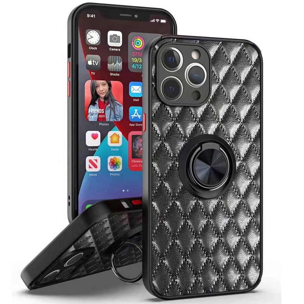 KIKO Quilted PU Leather Shockproof Ring Stand Cover Case for iPhone 13 - Brand My Case