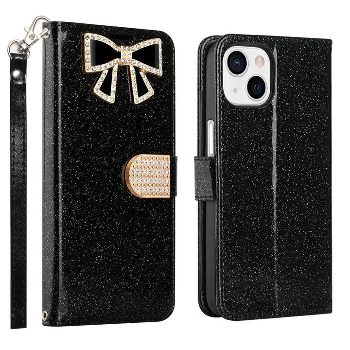 KIKO Ribbon Bow Crystal Diamond Flip Wallet Case for Apple iPhone 13 - Brand My Case