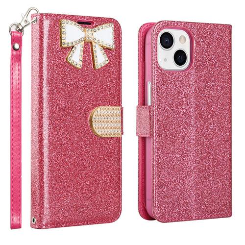KIKO Ribbon Bow Crystal Diamond Flip Wallet Case for Apple iPhone 13 - Brand My Case