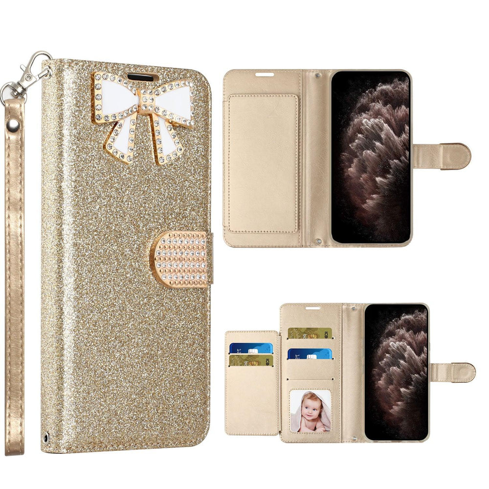 KIKO Ribbon Bow Crystal Diamond Flip Wallet Case for iPhone 13 Pro Max - Brand My Case
