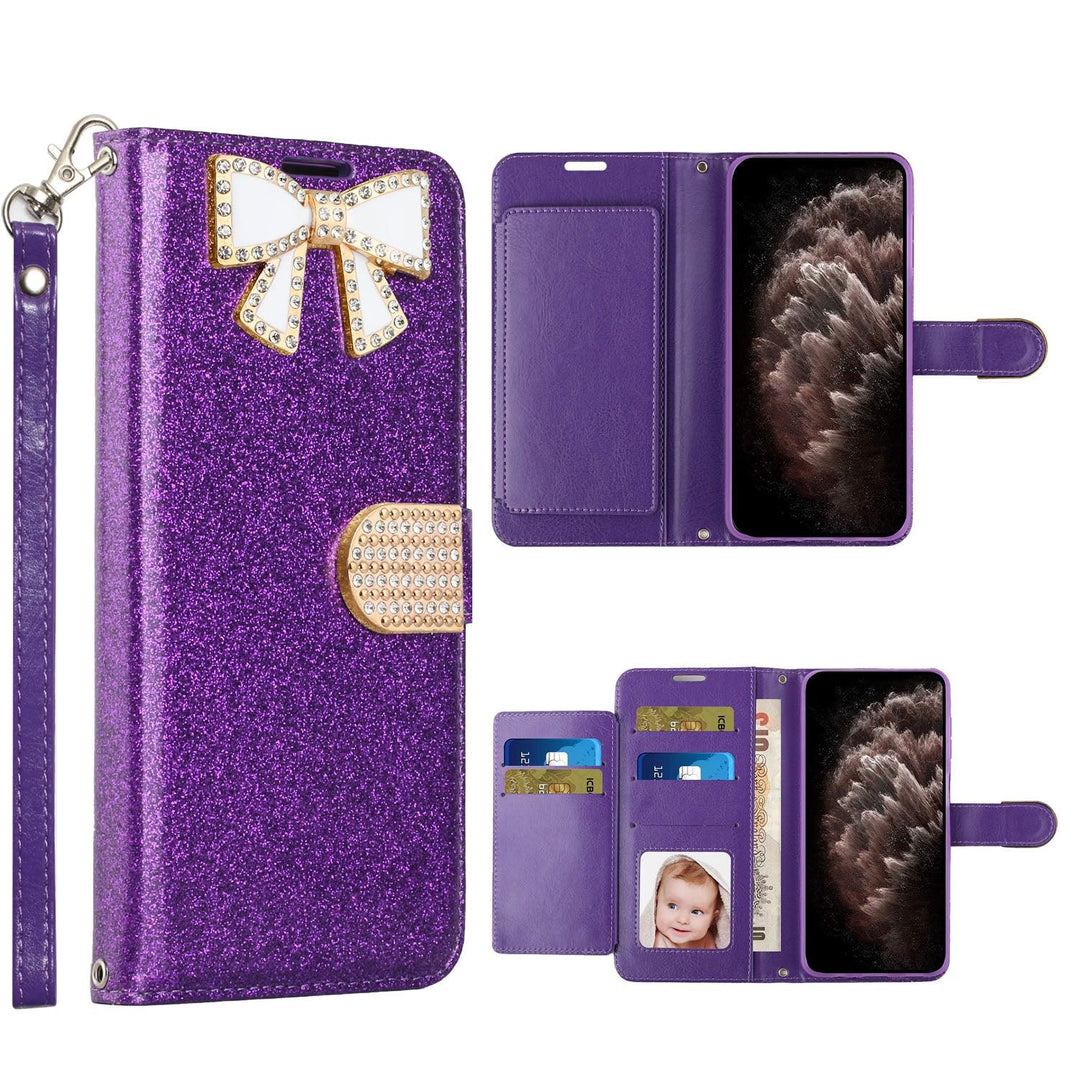 KIKO Ribbon Bow Crystal Diamond Flip Wallet Case for iPhone 13 Pro Max - Brand My Case