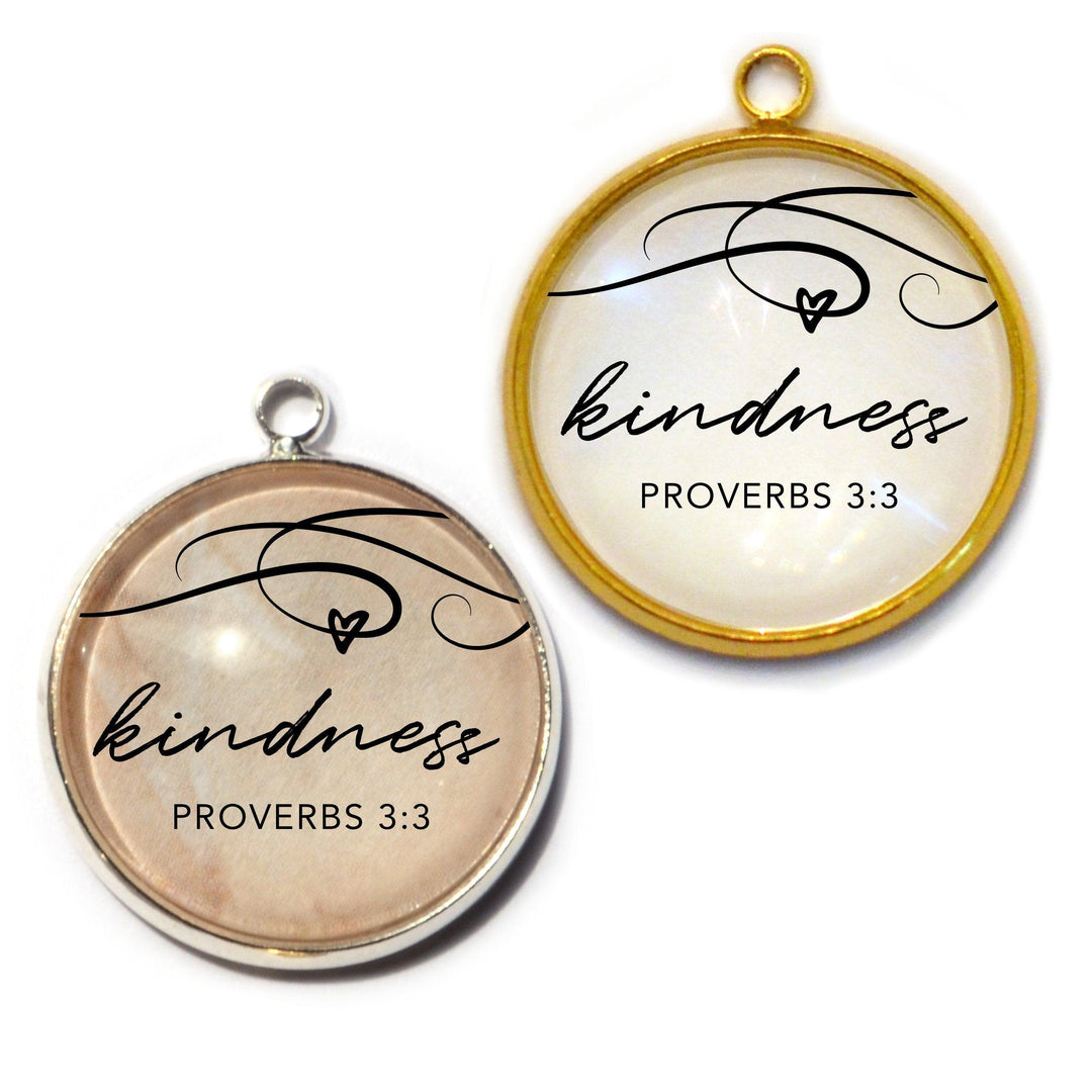 "Kindness" Proverbs 3:3 Scripture Charm for Jewelry Making, 20mm, - Brand My Case