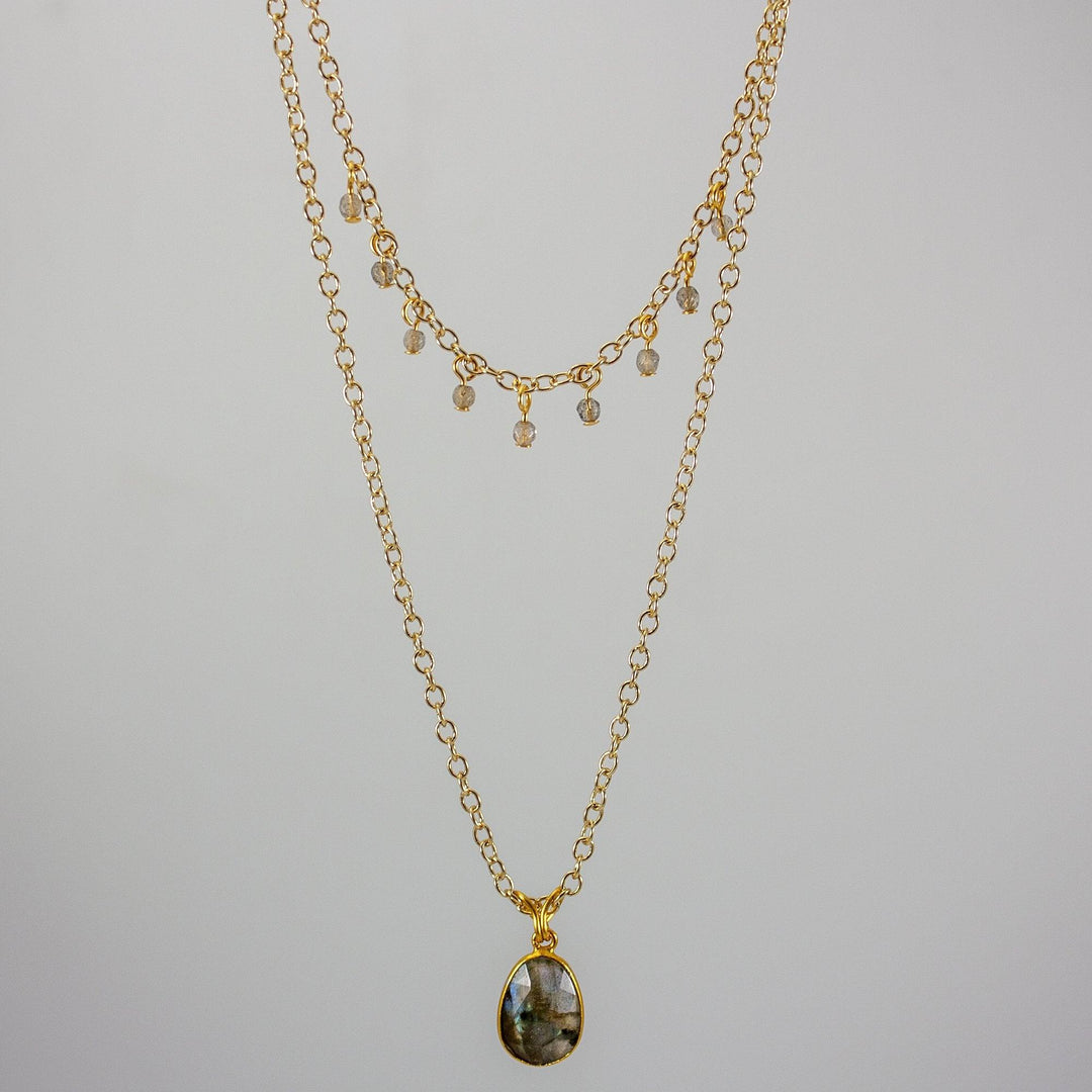 Labradorite Layered Pendant and Beads Necklace - Brand My Case