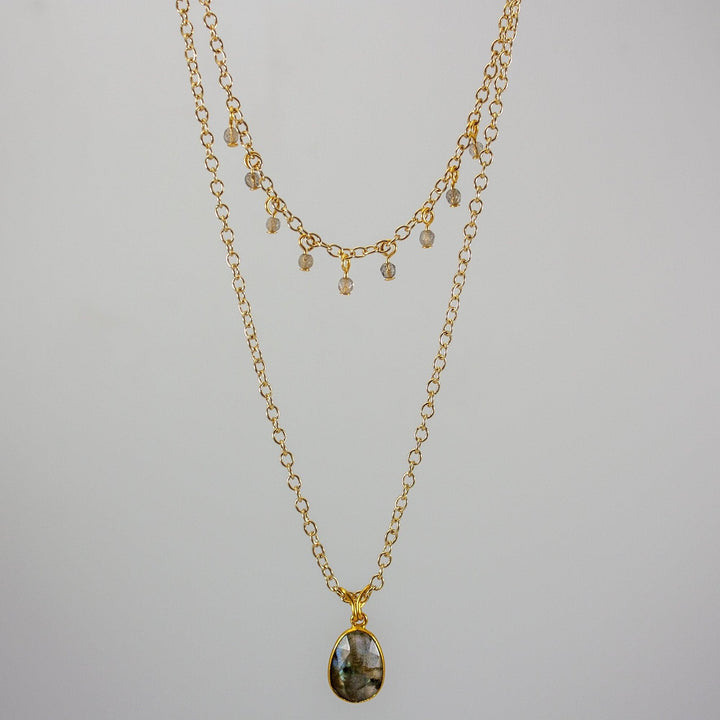 Labradorite Layered Pendant and Beads Necklace - Brand My Case