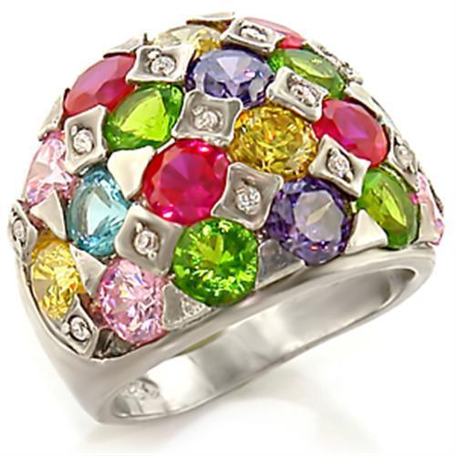 Leanna Cocktail Ring - Rhodium Brass, AAA CZ , Multi Color - 7X150 - Brand My Case