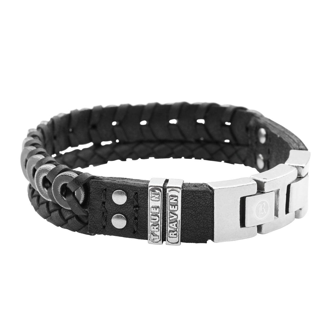 Leather Bracelet Black Braided Leather & Faded Black Steel Bracelet - Brand My Case