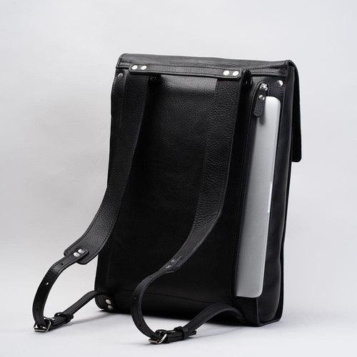 Leather laptop backpack - The Minimalist (Black) - Brand My Case