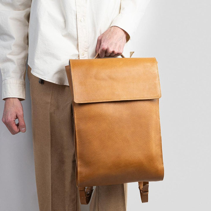 Leather laptop backpack - The Minimalist (Tan) - Brand My Case