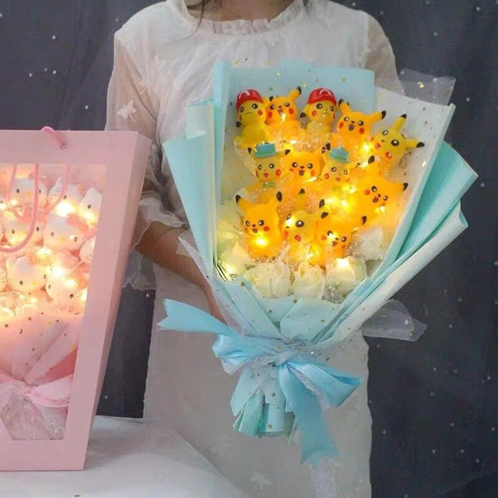 Led Light Hello Kitty Bouquet My Melody Cinnamoroll Kuromi Kawaii Plush Toys Stuffed Flower Bunch For Girl Valentines Day Gifts - Brand My Case