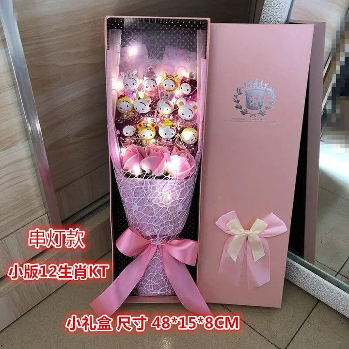Led Light Hello Kitty Bouquet My Melody Cinnamoroll Kuromi Kawaii Plush Toys Stuffed Flower Bunch For Girl Valentines Day Gifts - Brand My Case