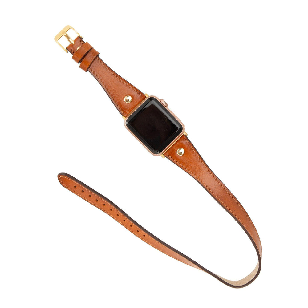 Leeds Double Tour Slim with Gold Bead Apple Watch Leather Straps - Brand My Case