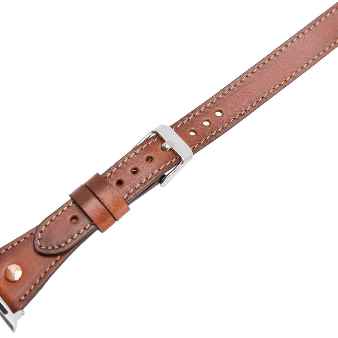 Leeds Double Tour Slim with Rose Gold Bead Apple Watch Leather Straps - Brand My Case