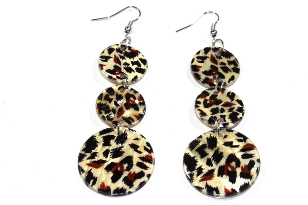 Leopard Print Three Tier Mother Of Pearl Earrings - Brand My Case
