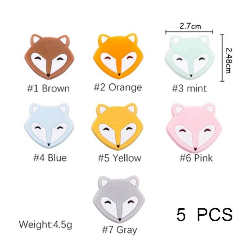 Let&#39;s Make Silicone Beads Teething Cartoon Fox Beads Animals 5pcs DIY Pacifier Clip For Children Newborn Baby Teether For Teeth - Brand My Case