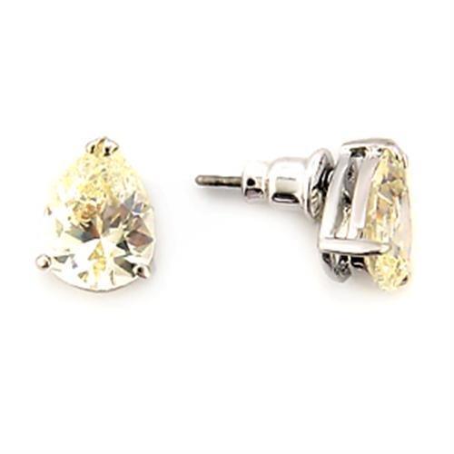LO052 - Rhodium Brass Earrings with AAA Grade CZ in Citrine Yellow - Brand My Case