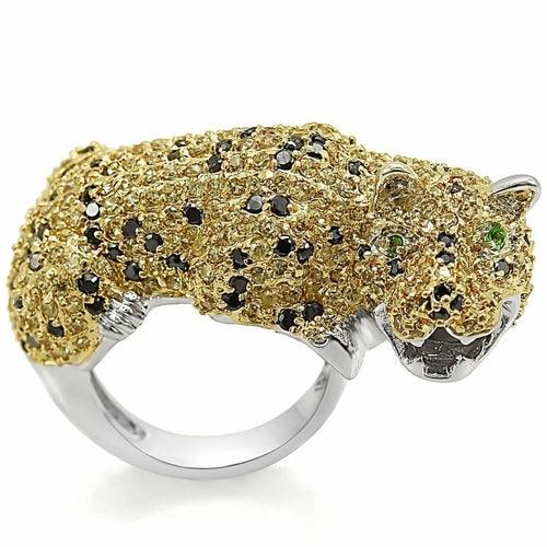 LO1347 - Reverse Two-Tone Brass Ring with AAA Grade CZ in Topaz - Brand My Case