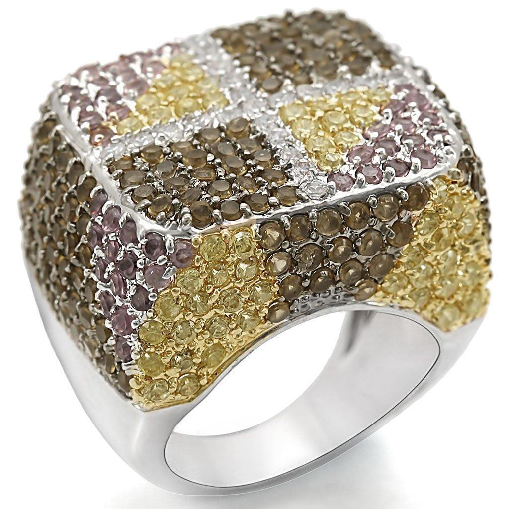 LO1350 - Rhodium+Gold+ Ruthenium Brass Ring with AAA Grade CZ in - Brand My Case